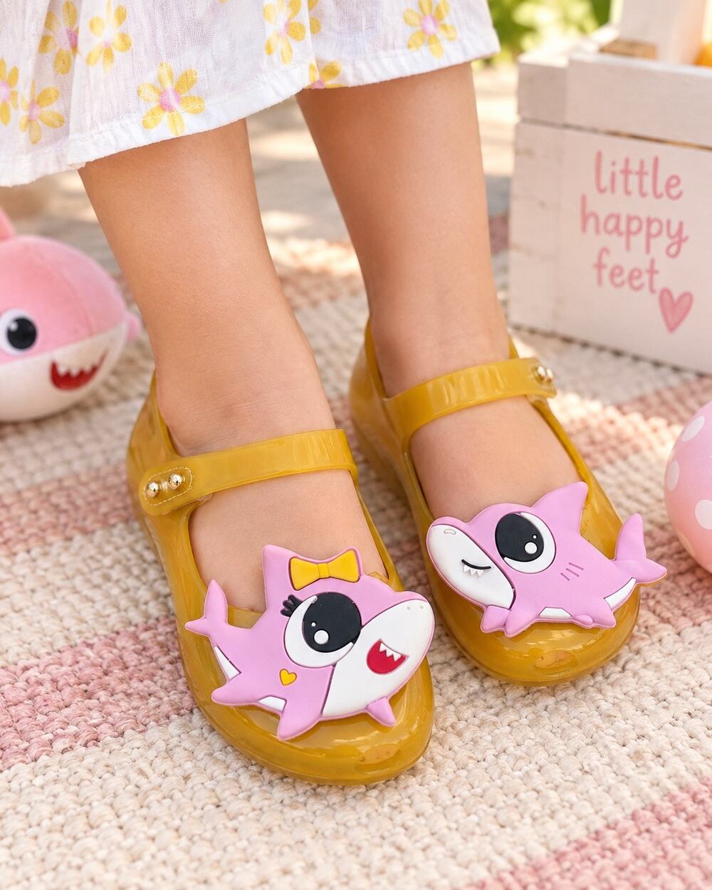 Mini Melissa Shark Jelly Mary Jane Shoes Yellow Pink Girls Size 10 Toddler